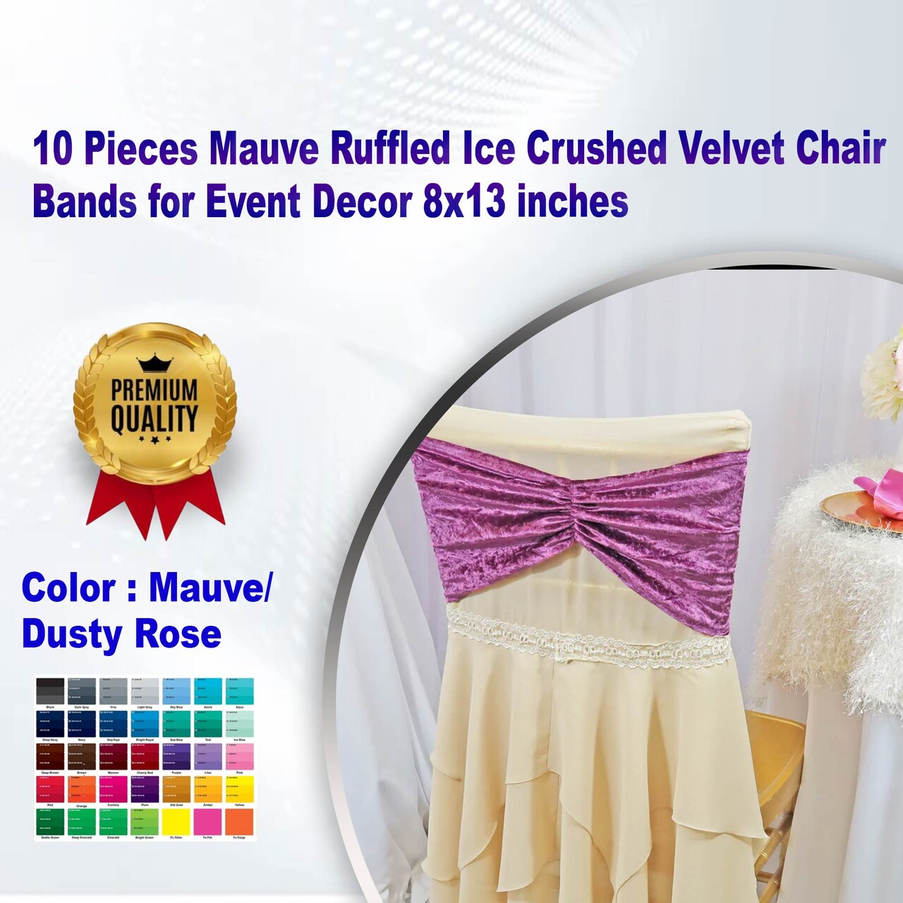 10 Pieces Mauve Ruffled Ice Crushed Velvet Chair Bands for Event Decor 8x13 inches